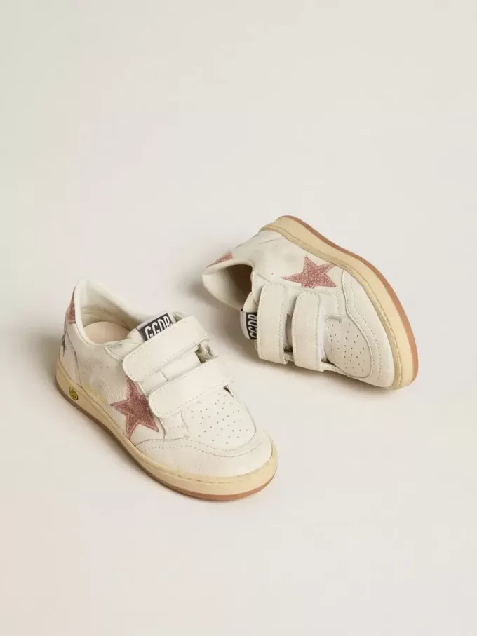Ball Star Young in nappa con stella glitterata rosa pesca e linguetta sul tallone