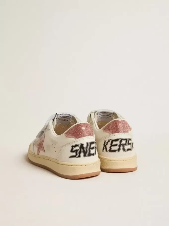 Ball Star Young in nappa con stella glitterata rosa pesca e linguetta sul tallone