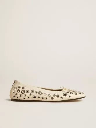 Ballerine Amy in nappa bianca con borchie color argento