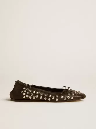 Ballerine Amy in nappa nera con borchie color argento