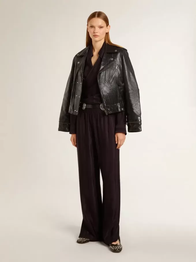 Ballerine Amy in nappa nera con borchie color argento
