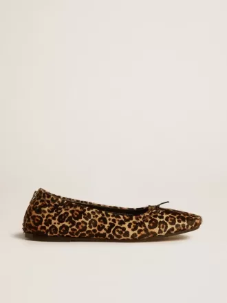 Ballerine Amy in pelle di cavallino beige con stampa leopardata