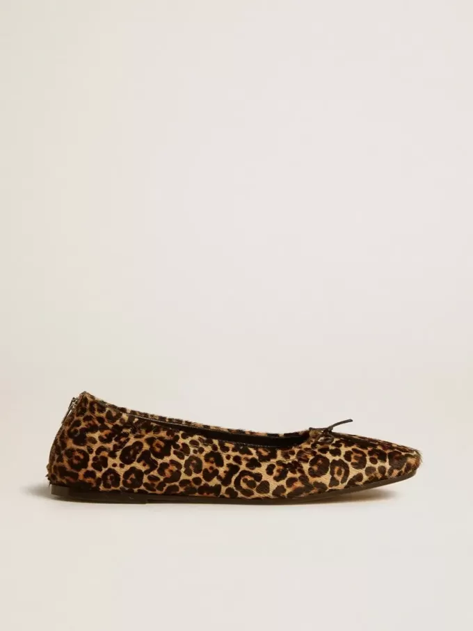 Ballerine Amy in pelle di cavallino beige con stampa leopardata