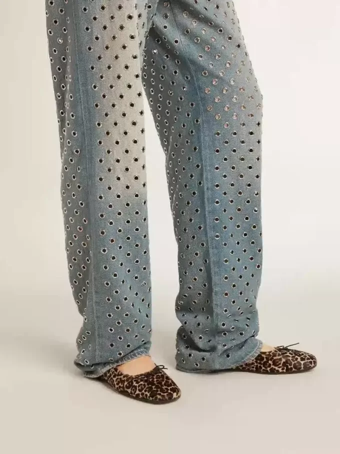 Ballerine Amy in pelle di cavallino beige con stampa leopardata