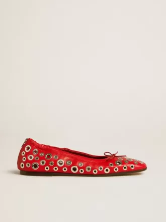 Ballerine Amy in pelle nappa rossa con borchie color argento