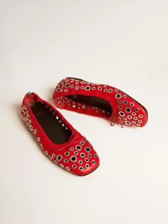Ballerine Amy in pelle nappa rossa con borchie color argento