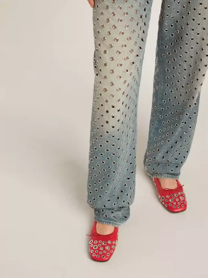 Ballerine Amy in pelle nappa rossa con borchie color argento