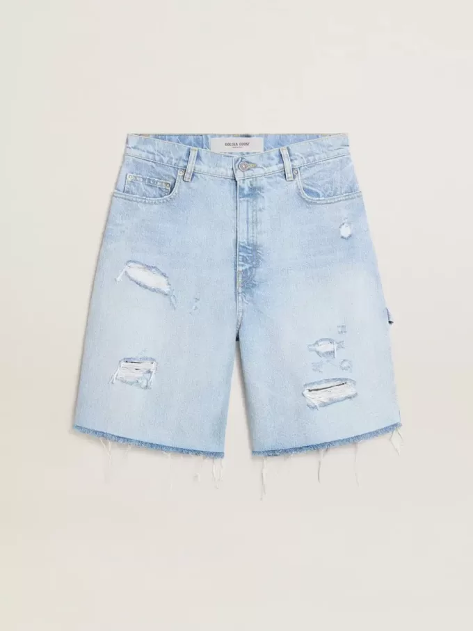 Bermuda da donna in denim effetto vissuto