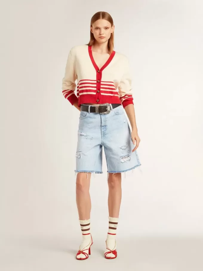 Bermuda da donna in denim effetto vissuto