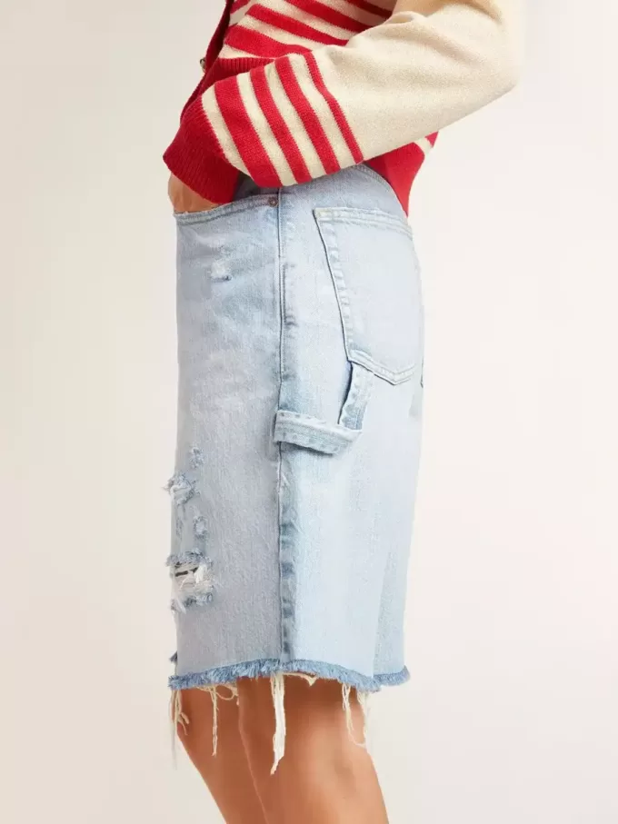 Bermuda da donna in denim effetto vissuto
