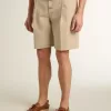 Bermuda da uomo in denim beige con finitura effetto vissuto