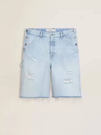 Bermuda da uomo in denim con effetto vissuto