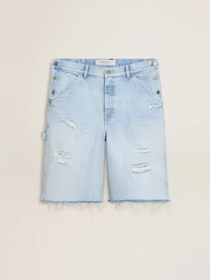 Bermuda da uomo in denim con effetto vissuto Bermuda da uomo in denim con effetto vissuto