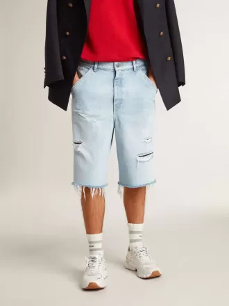 Bermuda da uomo in denim con effetto vissuto