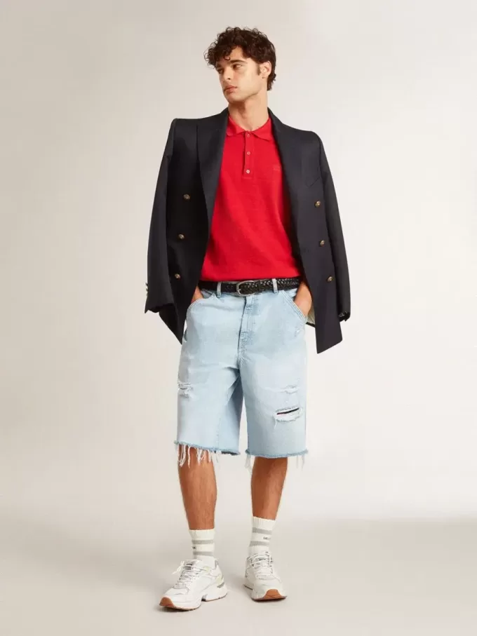 Bermuda da uomo in denim con effetto vissuto Bermuda da uomo in denim con effetto vissuto