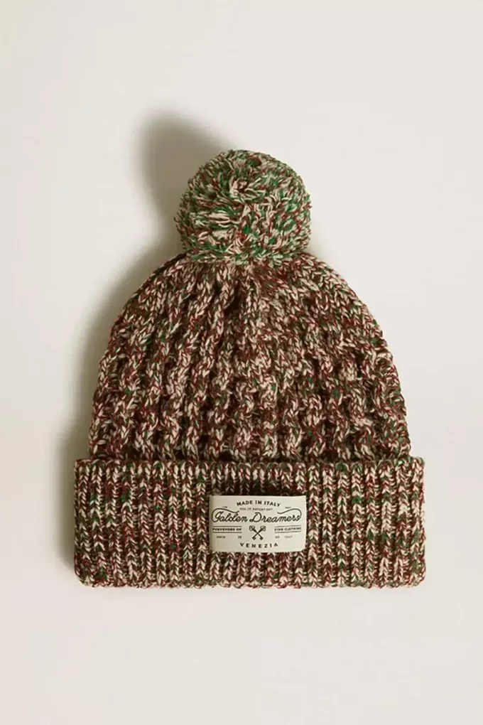 Berretto in lana multicolore con pompon