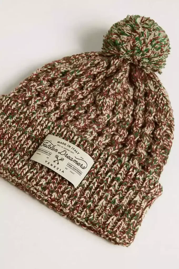 Berretto in lana multicolore con pompon