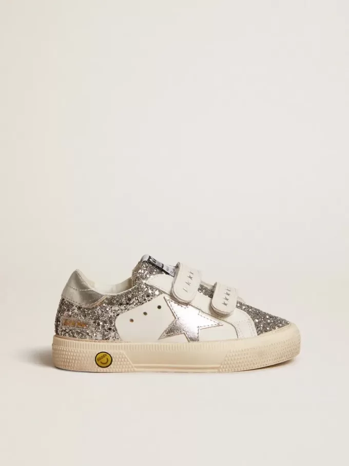 Bio-based May Teen in glitter con stella argentata e linguetta sul tallone