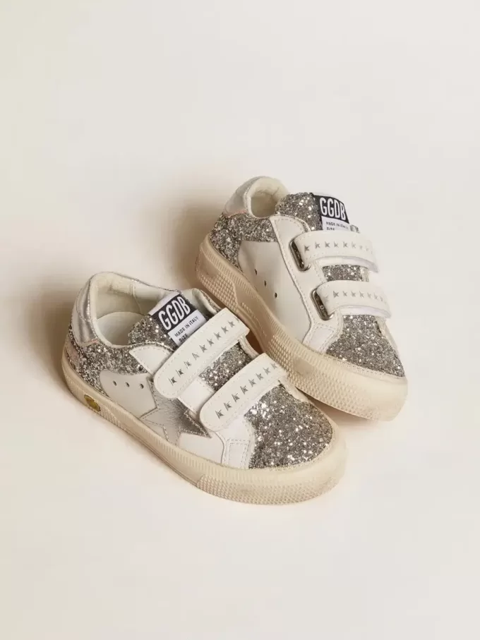 Bio-based May Teen in glitter con stella argentata e linguetta sul tallone