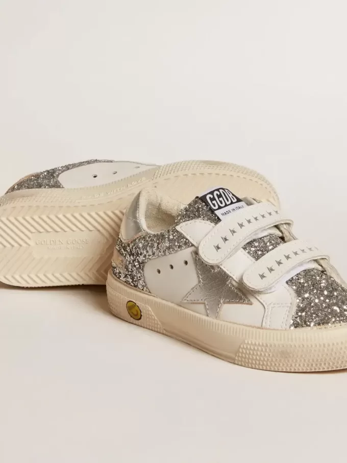 Bio-based May Teen in glitter con stella argentata e linguetta sul tallone