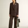 Blazer doppiopetto da donna in lana marrone scuro con motivo a righe sottili