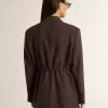 Blazer doppiopetto da donna in lana marrone scuro con motivo a righe sottili