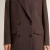 Blazer doppiopetto da donna in lana marrone scuro con motivo a righe sottili