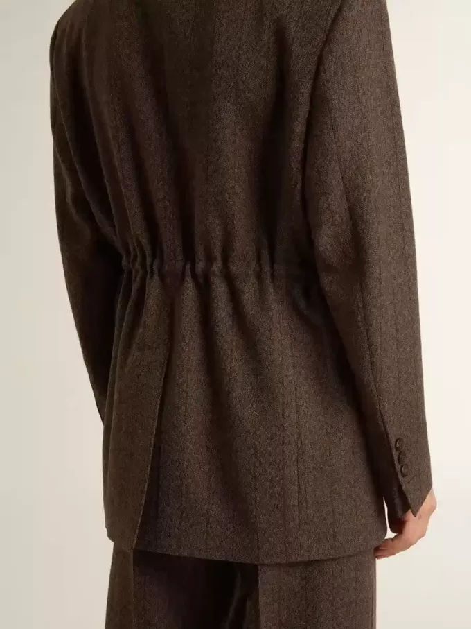 Blazer doppiopetto da donna in lana marrone scuro con motivo a righe sottili