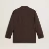 Blazer doppiopetto da donna in lana marrone scuro con motivo a righe sottili