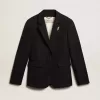 Blazer monopetto da donna in gabardine di lana blu scuro