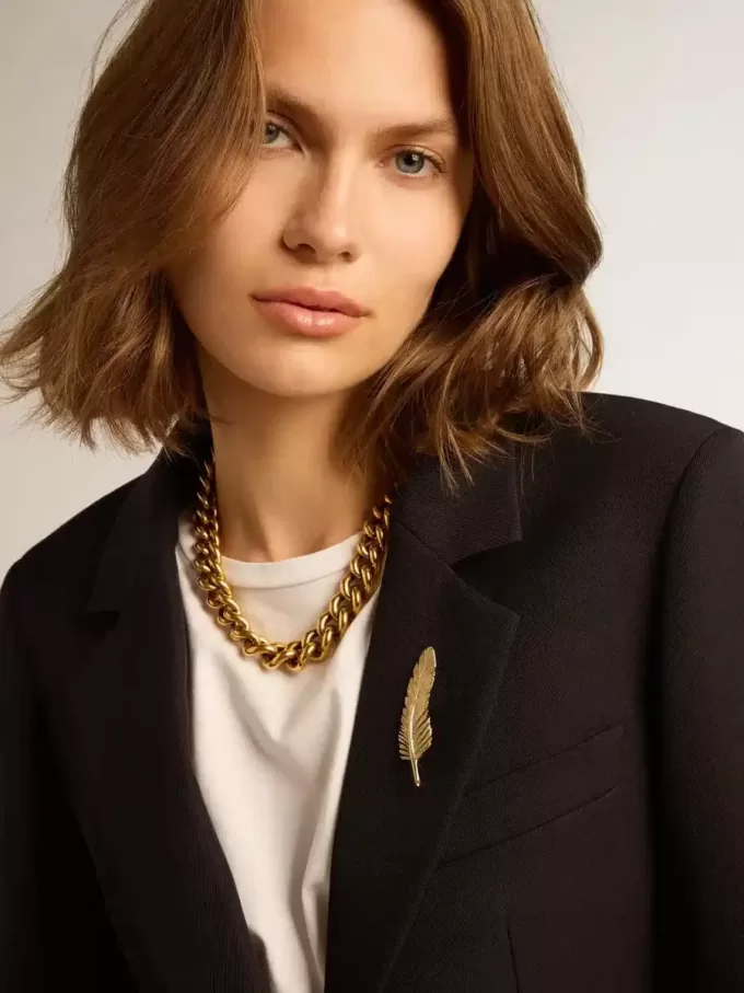 Blazer monopetto da donna in gabardine di lana blu scuro