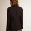 Blazer monopetto da donna in gabardine di lana blu scuro