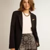 Blazer monopetto da donna in gabardine di lana blu scuro