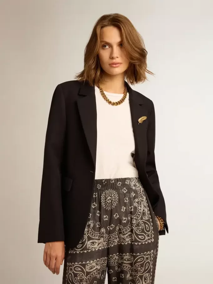Blazer monopetto da donna in gabardine di lana blu scuro