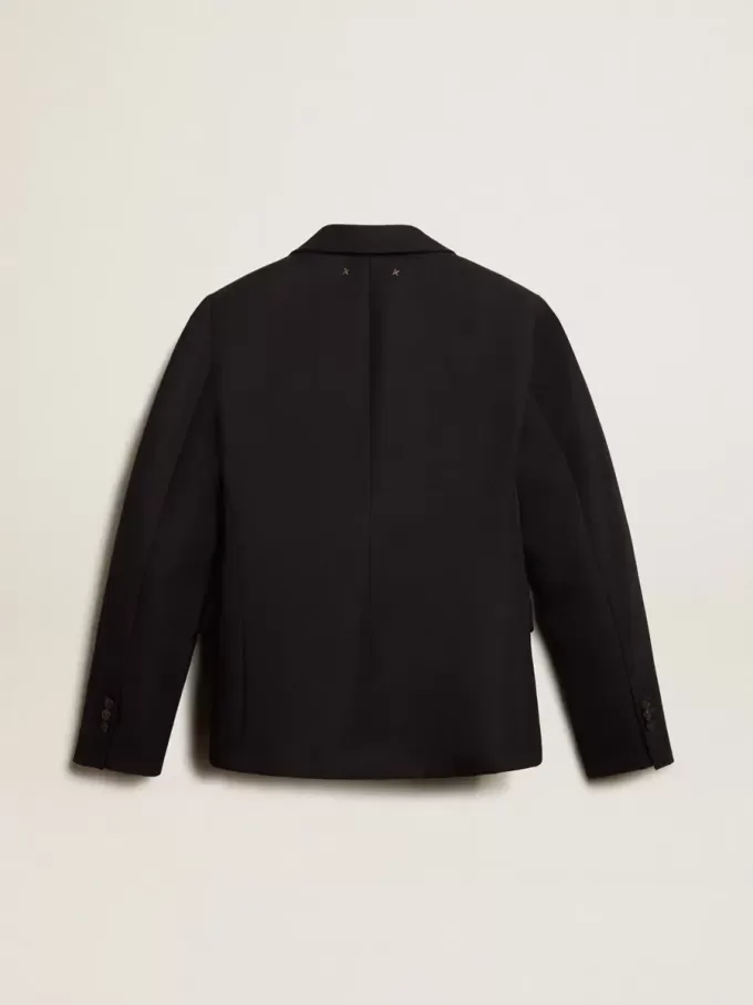 Blazer monopetto da donna in gabardine di lana blu scuro