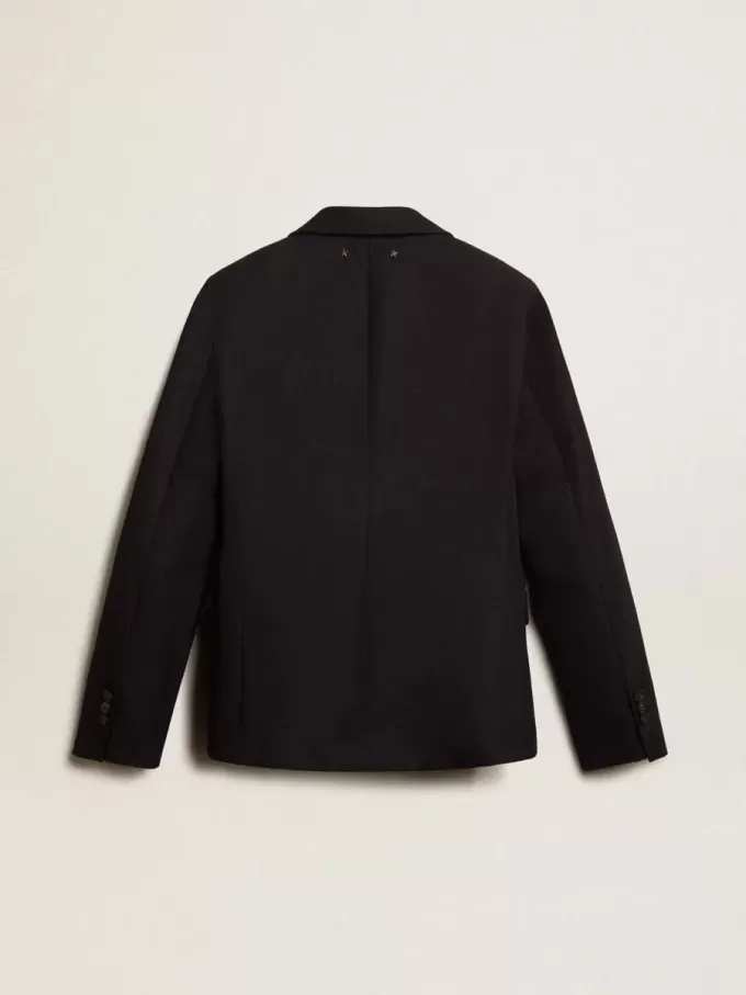 Blazer monopetto da donna in gabardine di lana blu scuro