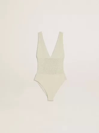Body da donna in cotone bianco lavorato all’uncinetto