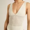Body da donna in cotone bianco lavorato all’uncinetto