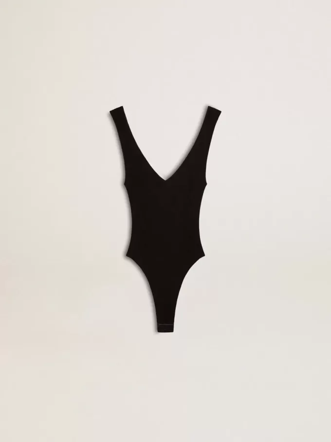 Body nero con scollo a V da donna