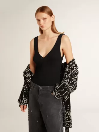 Body nero con scollo a V da donna