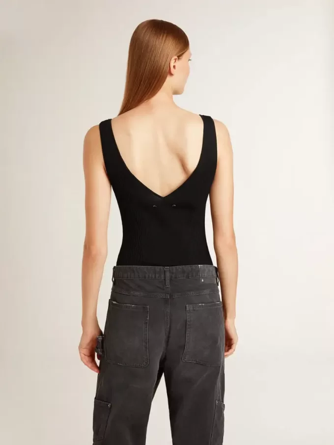 Body nero con scollo a V da donna