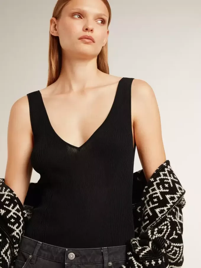 Body nero con scollo a V da donna