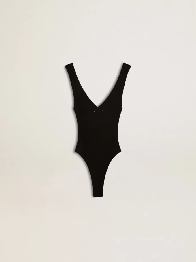 Body nero con scollo a V da donna