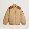 Bomber beige con dettagli in pelle e patch