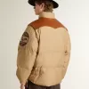 Bomber beige con dettagli in pelle e patch