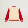 Bomber da bambino in cotone beige e rosso con ricamo sul petto