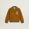 Bomber da bambino in lana giallo ocra con toppa