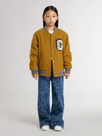 Bomber da bambino in lana giallo ocra con toppa