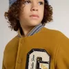 Bomber da bambino in lana giallo ocra con toppa