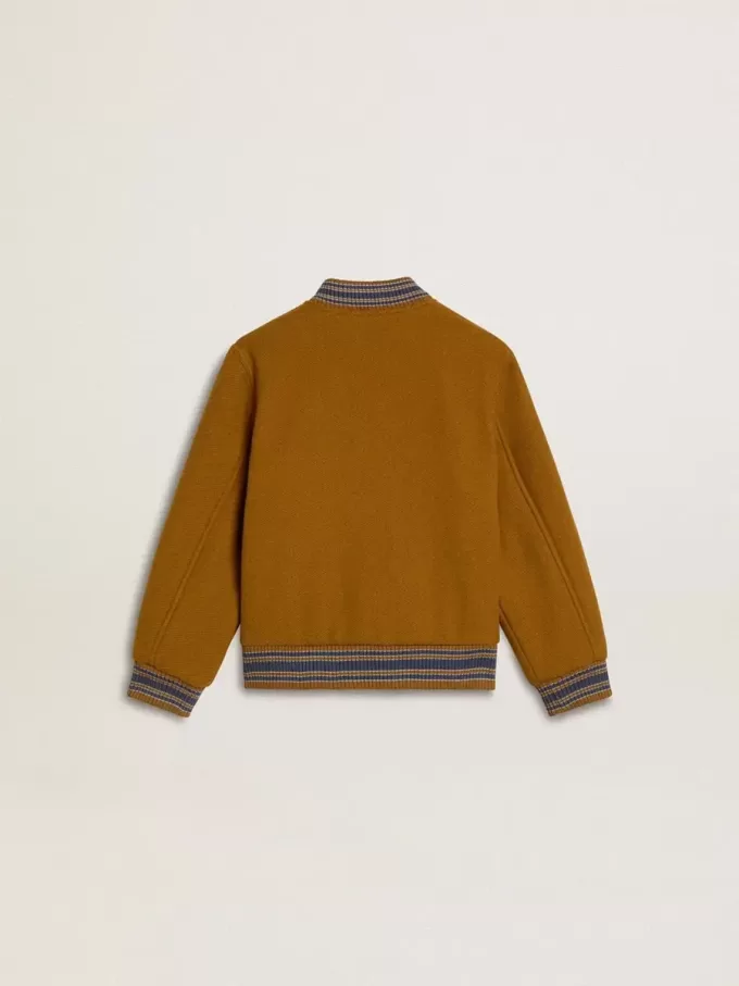 Bomber da bambino in lana giallo ocra con toppa